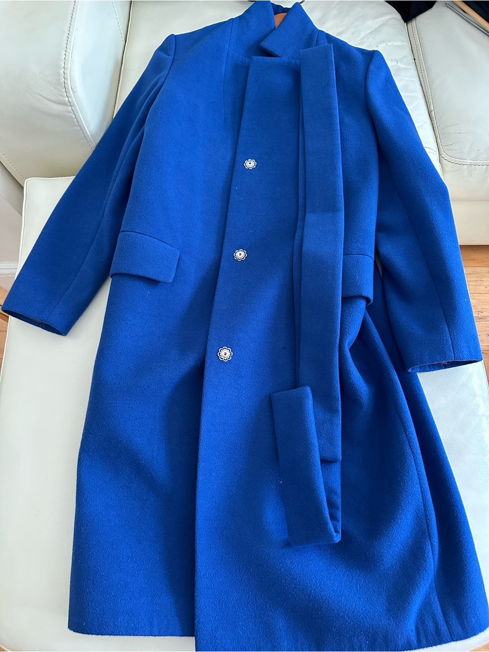 Women's Royal Blue Wool Pea Coat with Scarf